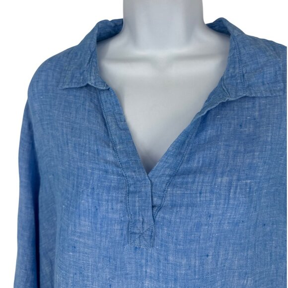 Tahari Womens 100% Linen 3/4 Sleeve With Side Buttons Blue Blouse Size 1X - Picture 2 of 11